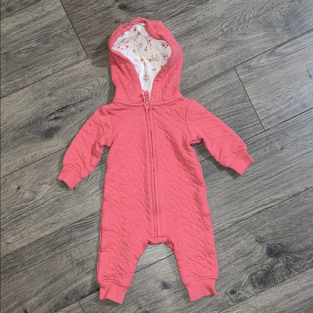 Carter's Coral Quilted Hooded One-Piece Footie